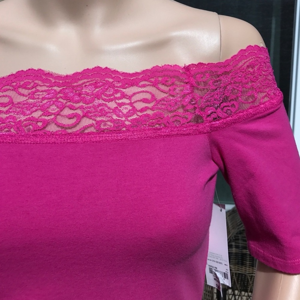 Pink Off-Shoulder Lace Top - Picture 7 of 12